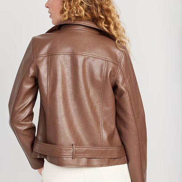 Old Navy Faux Leather Belted Motorcycle Jacket in Espresso Size S ~ NEW - Picture 2 of 6